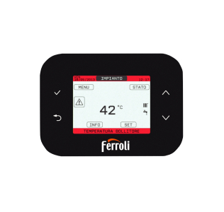 La FERROLI OMNIA S 3.2 incorpora una interfaz de usuario con tecnología Capsense y pantalla gráfica de 2,8”, diseñada para una interacción sencilla e intuitiva. Además, puede conectarse a los sistemas inteligentes Connect CRP, capaces de gestionar hasta 8 termostatos, distribuidos en 2 zonas, una directa y otra mixta.